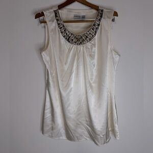 Chico's Cream Embellished Sleeveless Satin Top in size XL (3)
